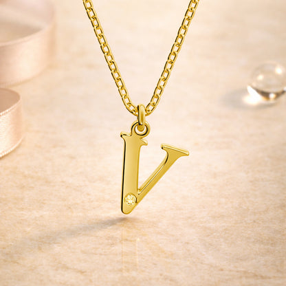 Buchstaben-Anhänger mit Kette 925er Sterling Silber vergoldet mit Diamant – Ankerkette