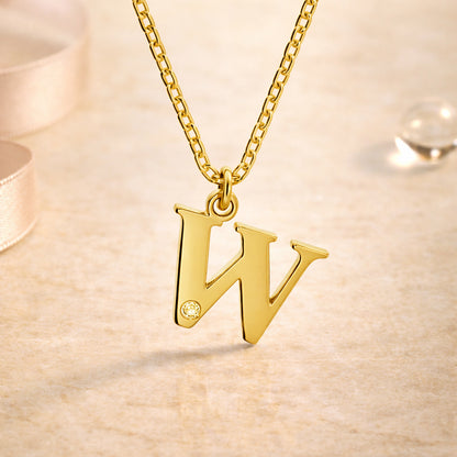 Buchstaben-Anhänger mit Kette 925er Sterling Silber vergoldet mit Diamant – Ankerkette