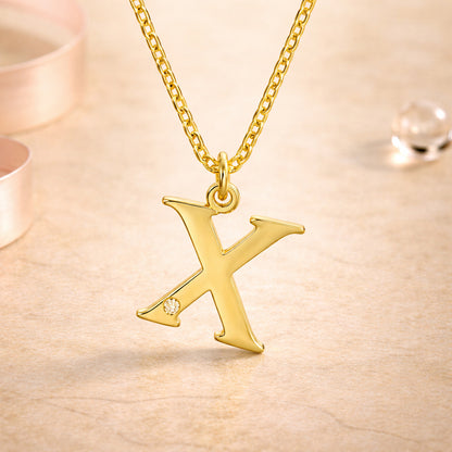Buchstaben-Anhänger mit Kette 925er Sterling Silber vergoldet mit Diamant – Ankerkette
