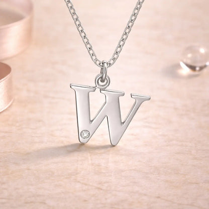 Buchstaben-Anhänger mit Kette 925er Sterling Silber mit Diamant – Flachpanzerkette 45cm