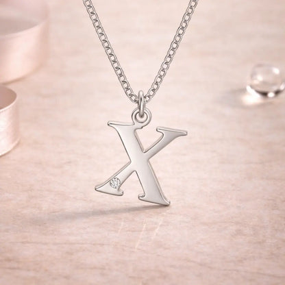 Buchstaben-Anhänger mit Kette 925er Sterling Silber mit Diamant – Flachpanzerkette 45cm