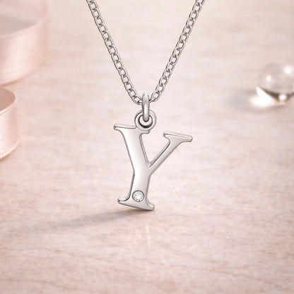 Buchstaben-Anhänger mit Kette 925er Sterling Silber mit Diamant – Flachpanzerkette 45cm