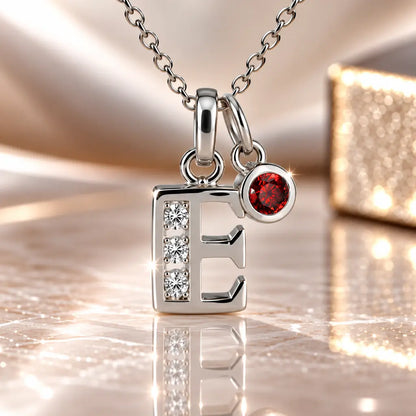 Mini-Buchstabenkette Damen 925 Sterling Silber mit Geburtsstein & Zirkonia - 45cm