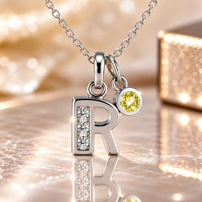 Mini-Buchstabenkette Damen 925 Sterling Silber mit Geburtsstein & Zirkonia - 45cm