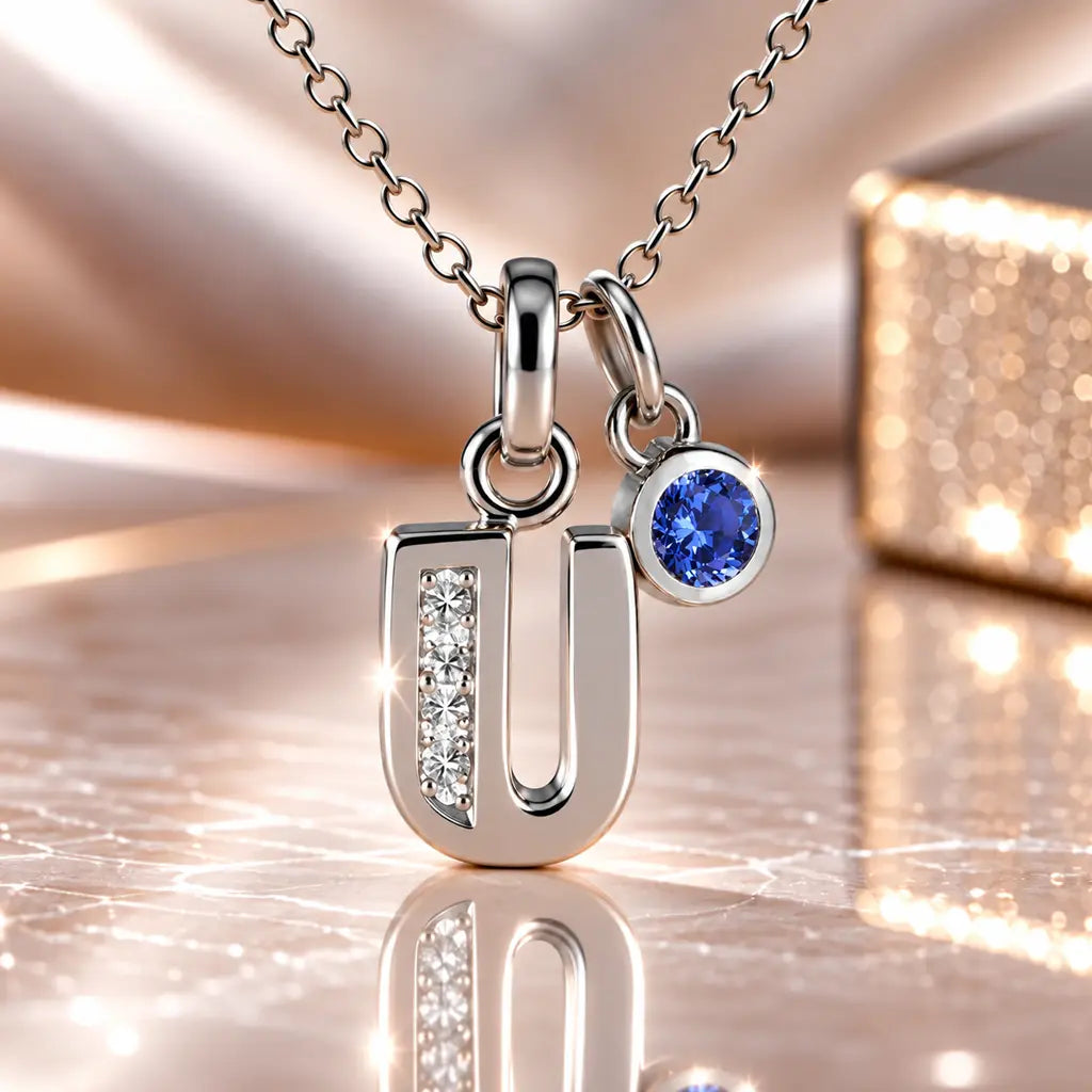 Mini-Buchstabenkette Damen 925 Sterling Silber mit Geburtsstein & Zirkonia - 45cm