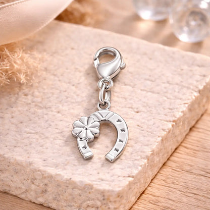 Charm Damen 925 Sterling Silber - vergoldet oder rhodiniert - Hufeisen Kleeblatt 24mm