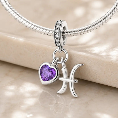 Sternzeichen Charm Anhänger Damen 925 Sterling Silber mit Zirkoniaherz - optional mit Charmarmband