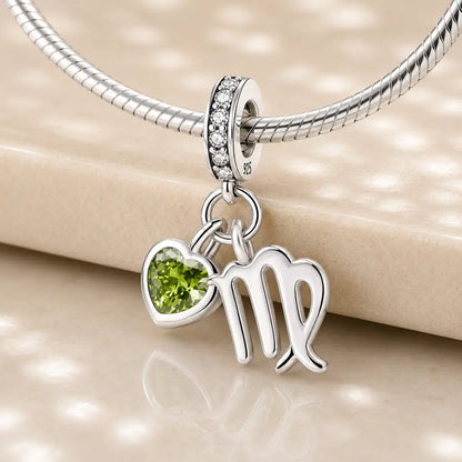 Sternzeichen Charm Anhänger Damen 925 Sterling Silber mit Zirkoniaherz - optional mit Charmarmband