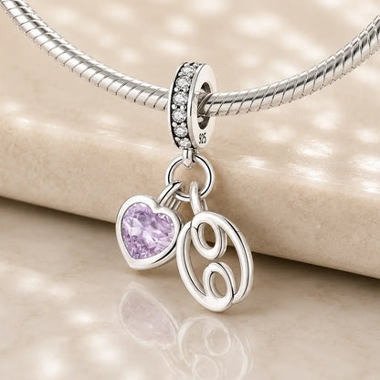 Sternzeichen Charm Anhänger Damen 925 Sterling Silber mit Zirkoniaherz - optional mit Charmarmband