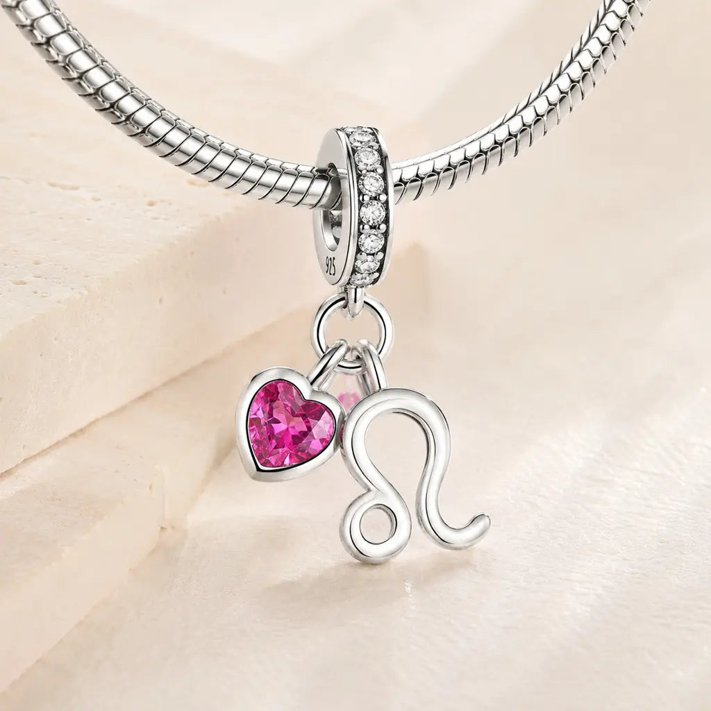 Sternzeichen Charm Anhänger Damen 925 Sterling Silber mit Zirkoniaherz - optional mit Charmarmband