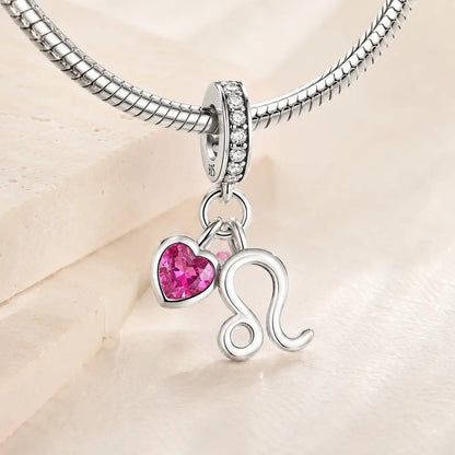 Sternzeichen Charm Anhänger Damen 925 Sterling Silber mit Zirkoniaherz - optional mit Charmarmband
