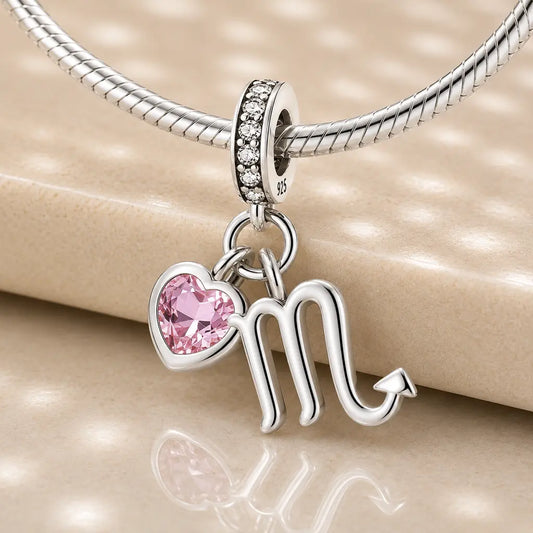 Sternzeichen Charm Anhänger Damen 925 Sterling Silber mit Zirkoniaherz - optional mit Charmarmband