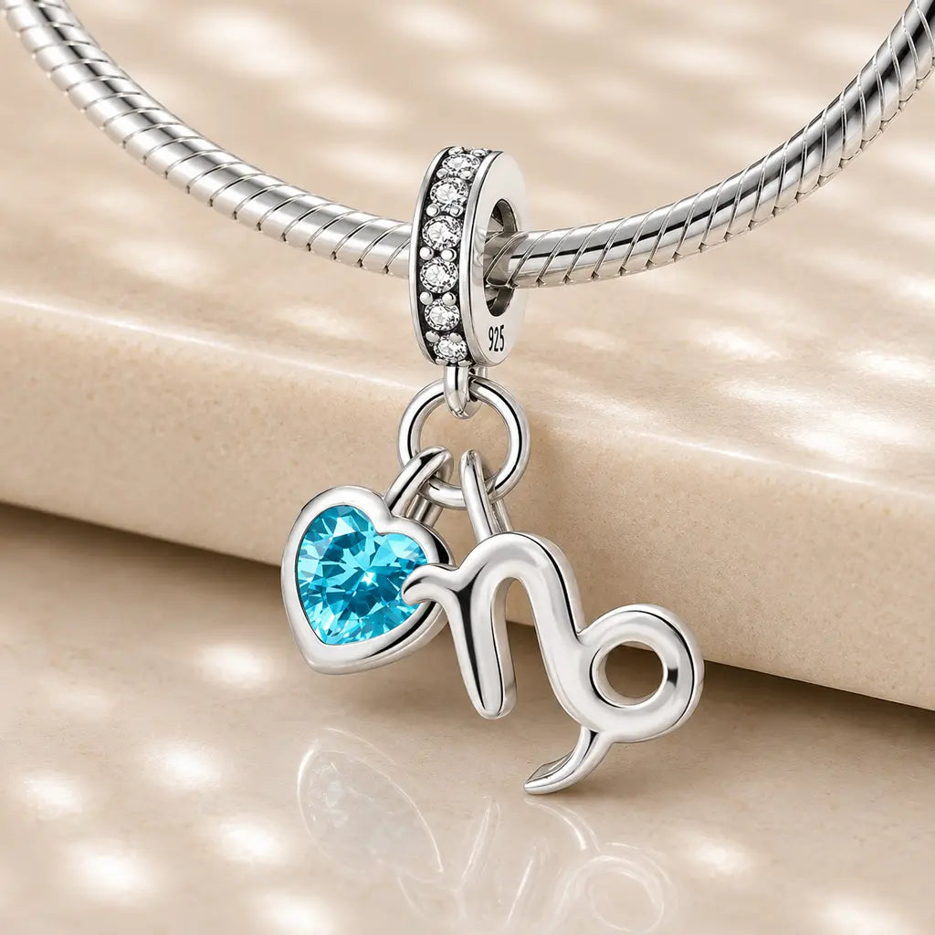 Sternzeichen Charm Anhänger Damen 925 Sterling Silber mit Zirkoniaherz - optional mit Charmarmband