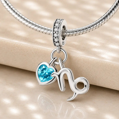 Sternzeichen Charm Anhänger Damen 925 Sterling Silber mit Zirkoniaherz - optional mit Charmarmband