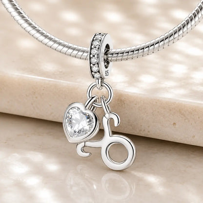 Sternzeichen Charm Anhänger Damen 925 Sterling Silber mit Zirkoniaherz - optional mit Charmarmband