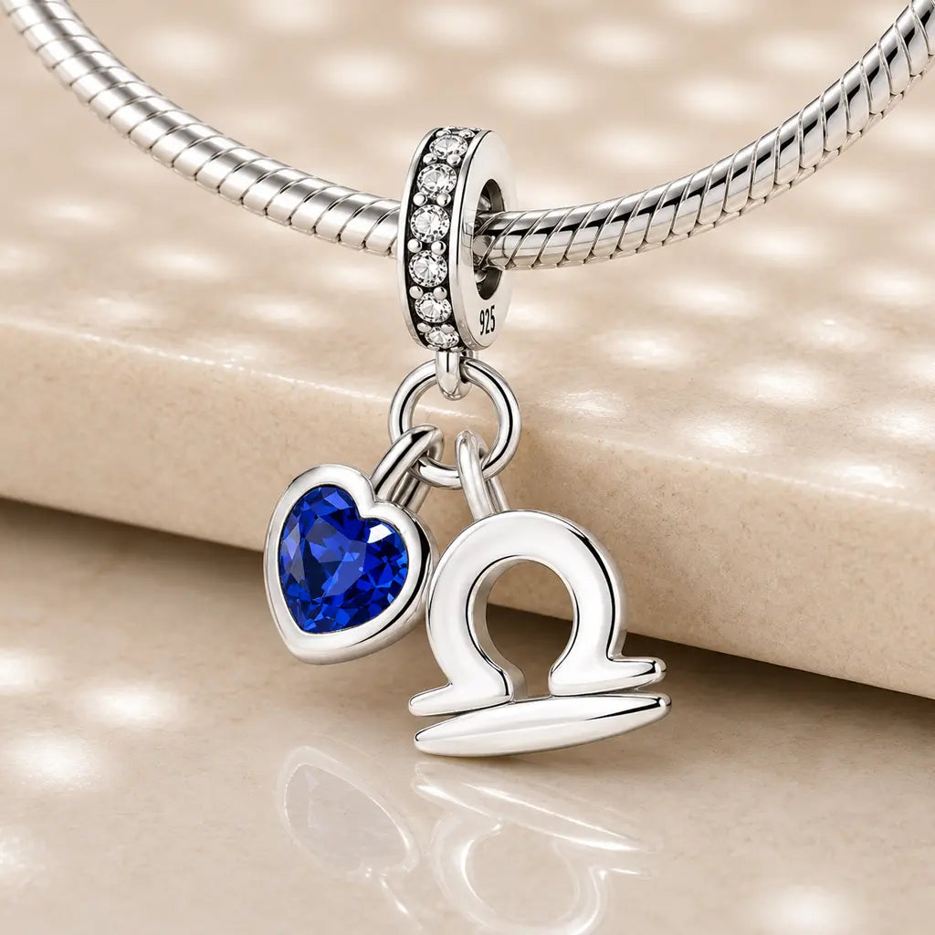 Sternzeichen Charm Anhänger Damen 925 Sterling Silber mit Zirkoniaherz - optional mit Charmarmband