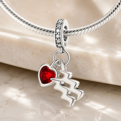 Sternzeichen Charm Anhänger Damen 925 Sterling Silber mit Zirkoniaherz - optional mit Charmarmband