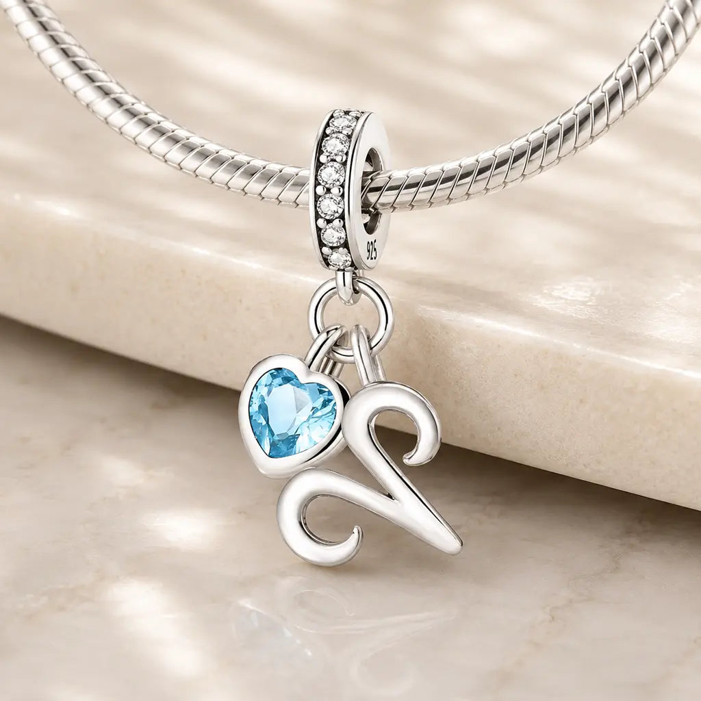 Sternzeichen Charm Anhänger Damen 925 Sterling Silber mit Zirkoniaherz - optional mit Charmarmband