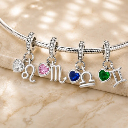 Sternzeichen Charm Anhänger Damen 925 Sterling Silber mit Zirkoniaherz - optional mit Charmarmband