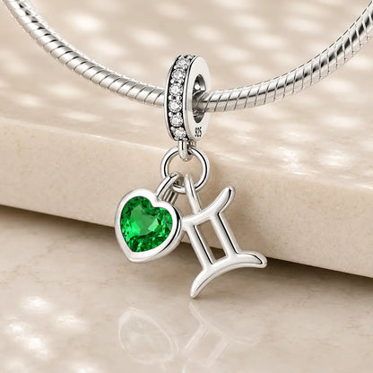 Sternzeichen Charm Anhänger Damen 925 Sterling Silber mit Zirkoniaherz - optional mit Charmarmband