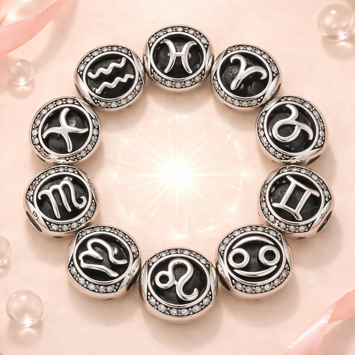 Sternzeichen Charm Anhänger Damen 925 Sterling Silber Zirkonia Tierkreiszeichen - 12mm