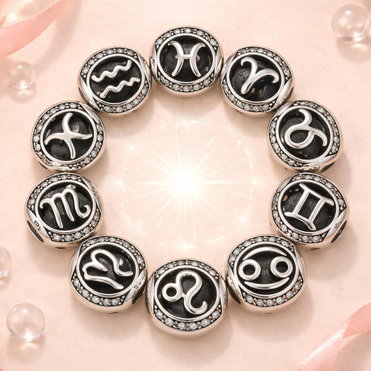 Sternzeichen Charm Anhänger Damen 925 Sterling Silber Zirkonia Tierkreiszeichen - 12mm
