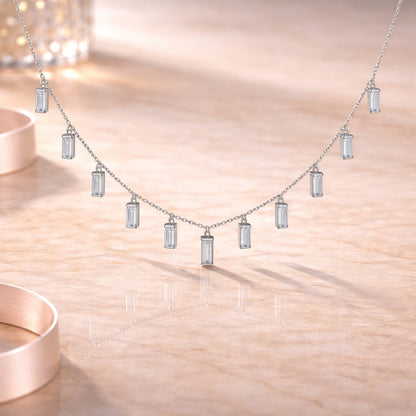 Halskette Damen 925 Sterling Silber mit 11 Zirkonia Anhängern 45cm - rhodiniert oder vergoldet