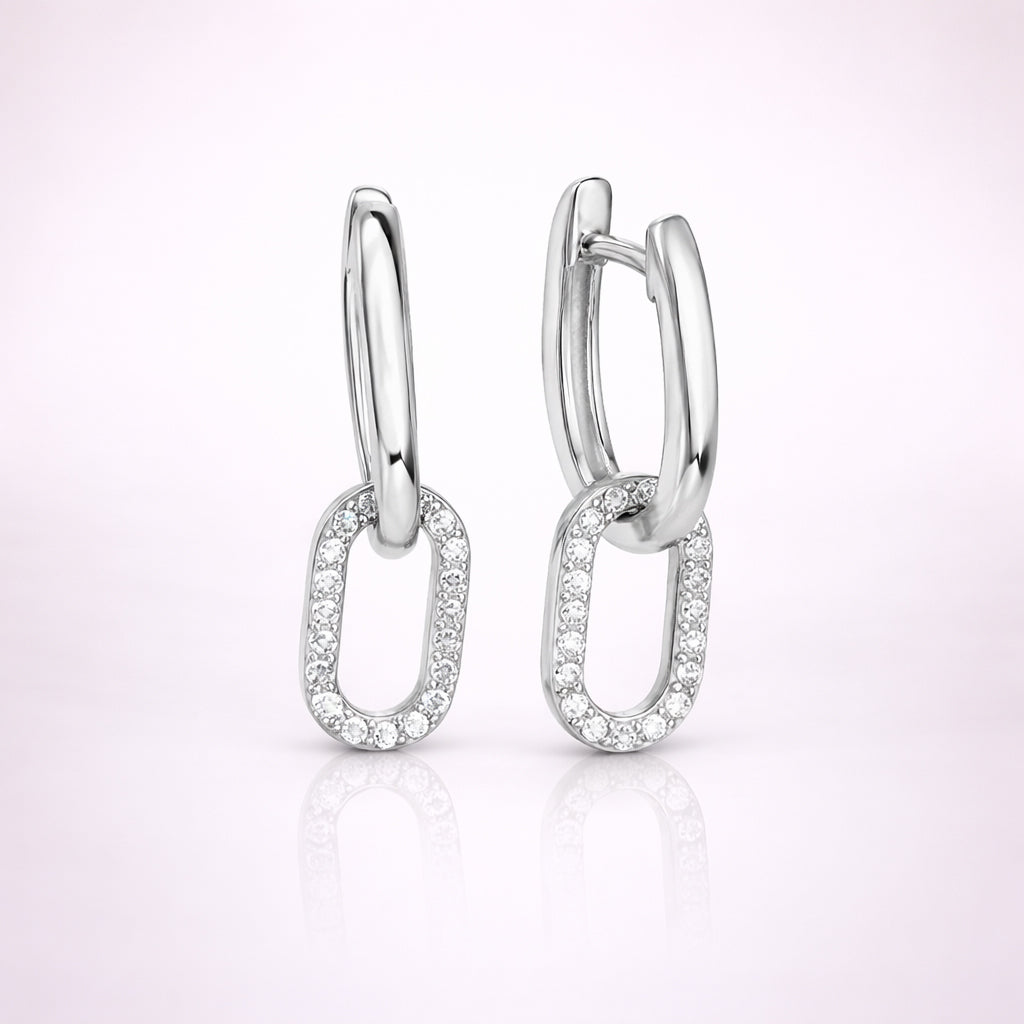 Creolen Damen 14mm rund 925 Sterling Silber mit Zirkonia Anhänger - vergoldet oder rhodiniert