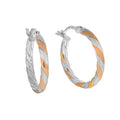 Damen Creolen 925 Sterling Silber rhodiniert & teils rosévergoldet 30mm - matt/glanz