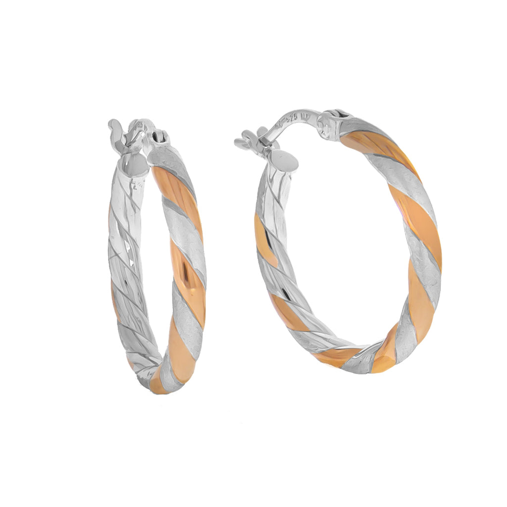 Damen Creolen 925 Sterling Silber rhodiniert & teils rosévergoldet 30mm - matt/glanz