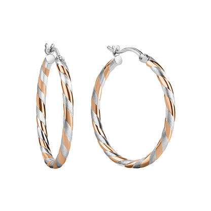 Damen Creolen 925 Sterling Silber rhodiniert & teils rosévergoldet 30mm - matt/glanz