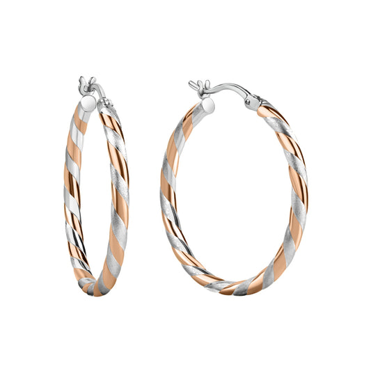 Damen Creolen 925 Sterling Silber rhodiniert & teils rosévergoldet 30mm - matt/glanz