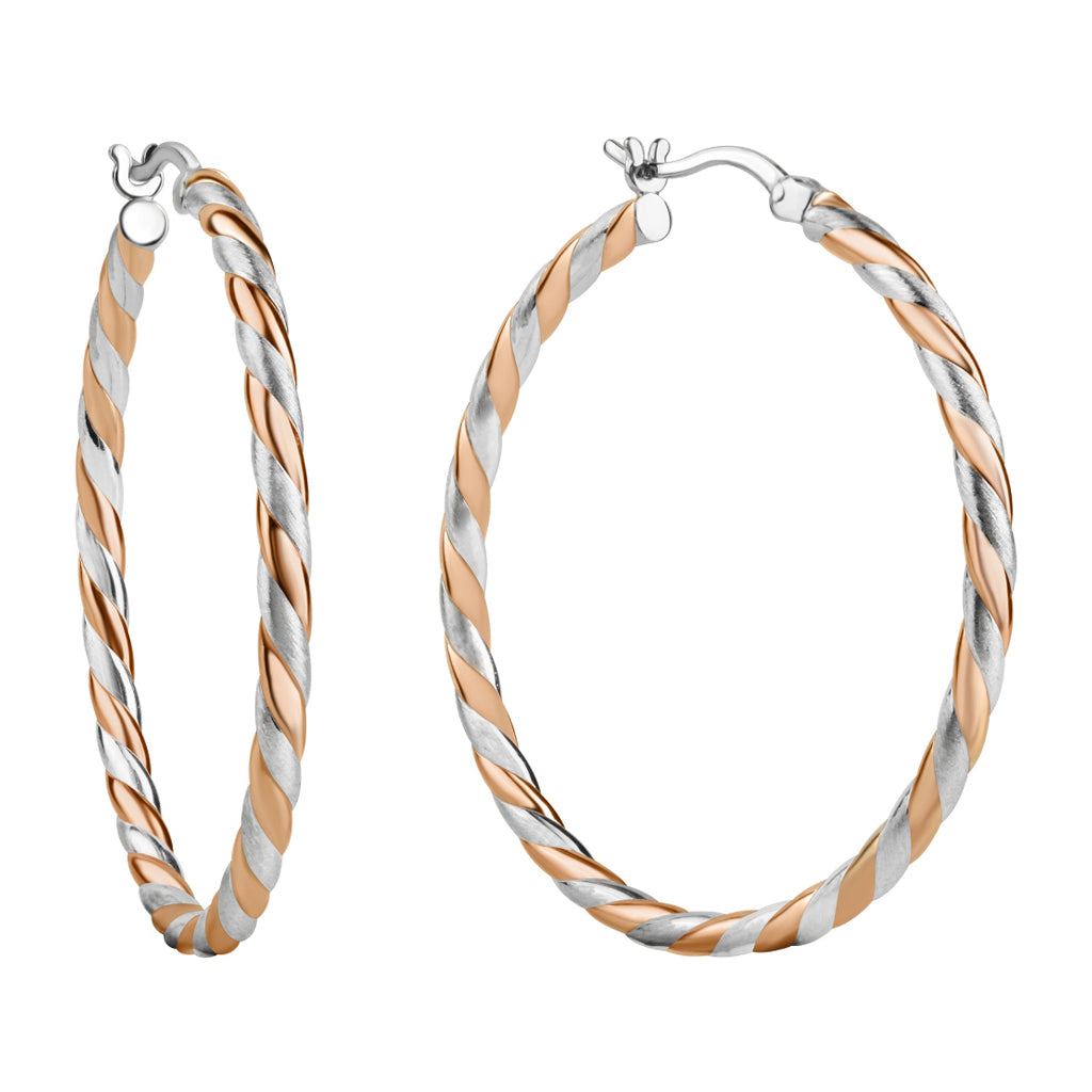 Damen Creolen 925 Sterling Silber rhodiniert & teils rosévergoldet 30mm - matt/glanz