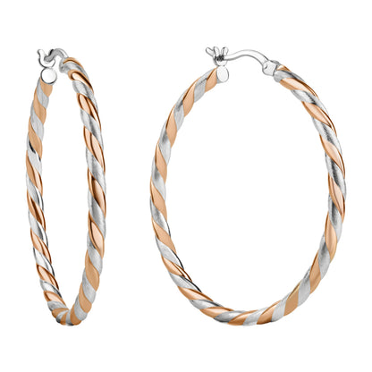 Damen Creolen 925 Sterling Silber rhodiniert & teils rosévergoldet 30mm - matt/glanz