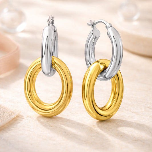 Damen Creolen aus 925er Sterling Silber Bicolor 3,0cm - teilvergoldet mit Einhänger