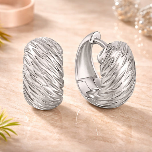 Damen Creolen 925 Sterling Silber rhodiniert strukturiert 15,5mm