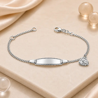 Kinder Schildarmband Schutzengel Herz 925 Silber gravierbar diamantiert - 14cm