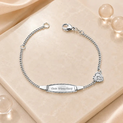 Kinder Schildarmband Schutzengel Herz 925 Silber gravierbar diamantiert - 14cm