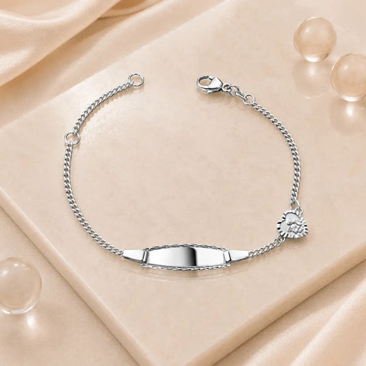 Kinder Schildarmband Schutzengel Herz 925 Silber gravierbar diamantiert - 14cm