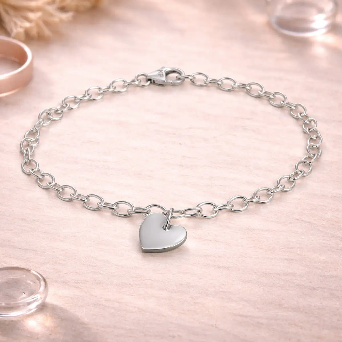 Damen Armband 925 Sterling Silber mit Herz Anhänger - 19cm