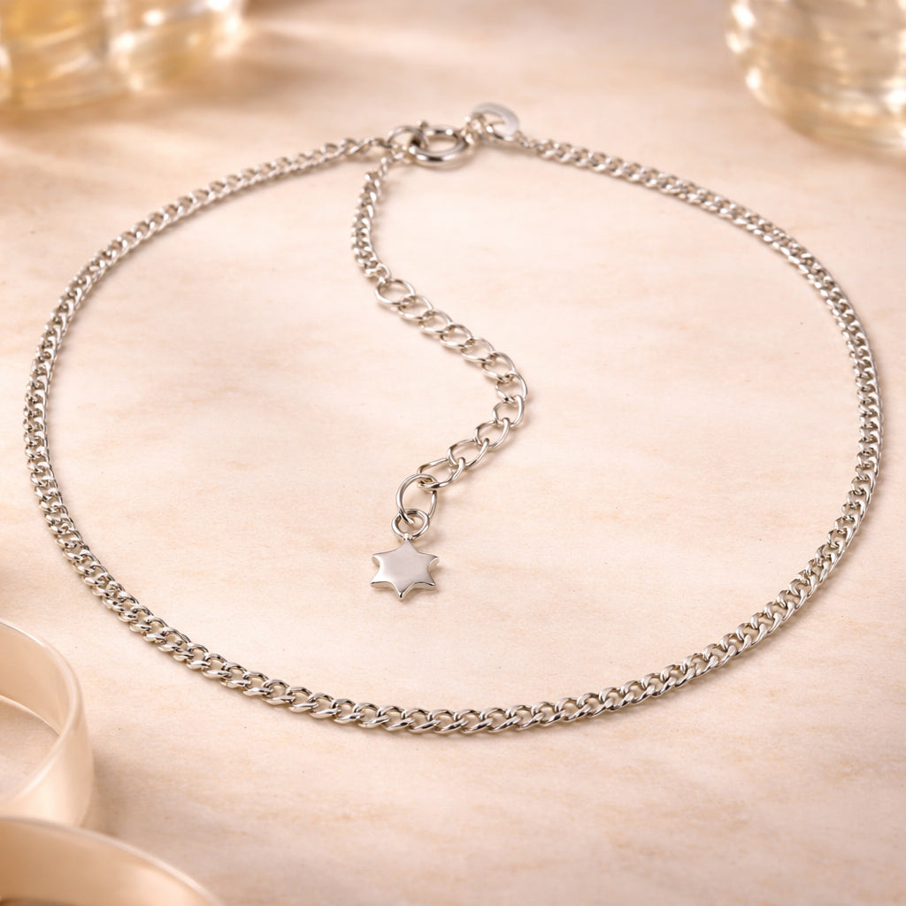 Damen Fußkettchen 925 Sterling Silber Flachpanzerkette 26+3cm - Fußkette mit Federringverschluss