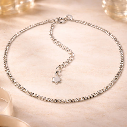 Damen Fußkettchen 925 Sterling Silber Flachpanzerkette 26+3cm - Fußkette mit Federringverschluss