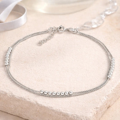 Fußkette Damen 925 Sterling Silber rhodiniert zweireihig Kugeln - 26cm verstellbar
