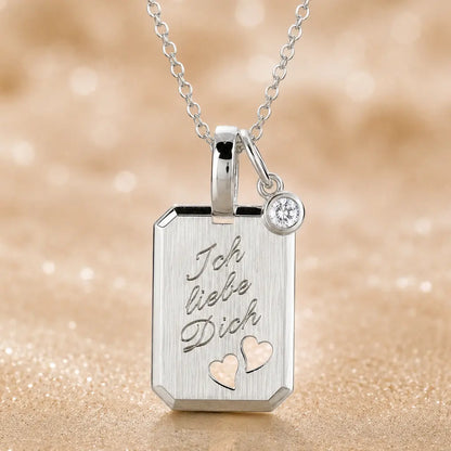 Ich liebe Dich Kette 925 Sterling Silber mit Geburtsstein & Gravurplatte inkl. Kette - 45cm
