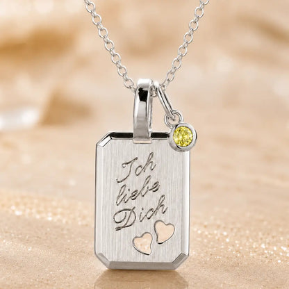 Ich liebe Dich Kette 925 Sterling Silber mit Geburtsstein & Gravurplatte inkl. Kette - 45cm