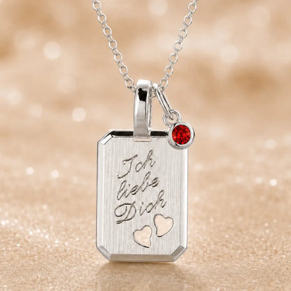 Ich liebe Dich Kette 925 Sterling Silber mit Geburtsstein & Gravurplatte inkl. Kette - 45cm