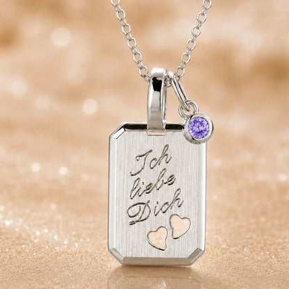 Ich liebe Dich Kette 925 Sterling Silber mit Geburtsstein & Gravurplatte inkl. Kette - 45cm