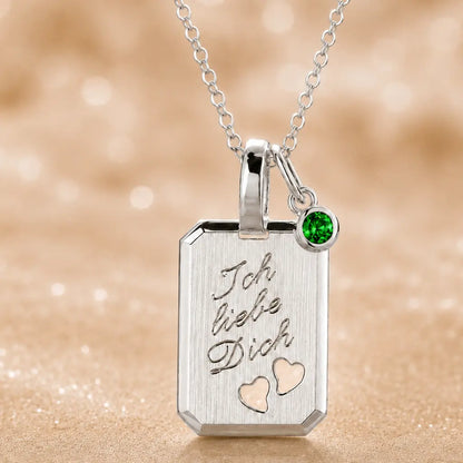 Ich liebe Dich Kette 925 Sterling Silber mit Geburtsstein & Gravurplatte inkl. Kette - 45cm