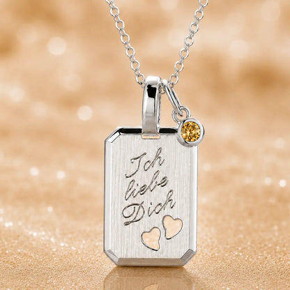 Ich liebe Dich Kette 925 Sterling Silber mit Geburtsstein & Gravurplatte inkl. Kette - 45cm