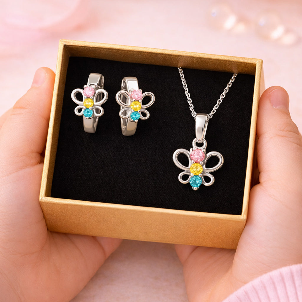 Schmetterling Geschenkset für Kinder aus 925 Sterling Silber mit Zirkonia